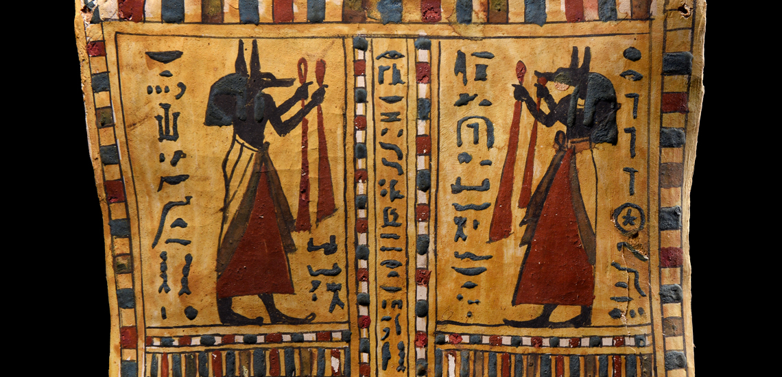 Egyptian Cartonnage Panel with Anubis and Hieroglyphs